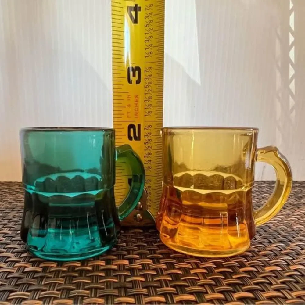 Yellow and Turquoise Mugs Shot Glasses by FEDERAL GLASS Company
